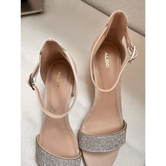 Aldo Kedeaviel Women's Strappy Heeled Open Toe Sandals‎ Rhinestone Beige US 9 - Picture 3 of 7